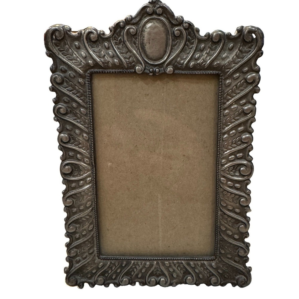 VTG Silvers Heavy Metal Picture Frame Photo Silver Patina Ornate 3"x5"